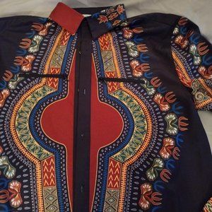African Print Men's Incerun 100% Nylon Black, Long Sleeve, Size: 2X